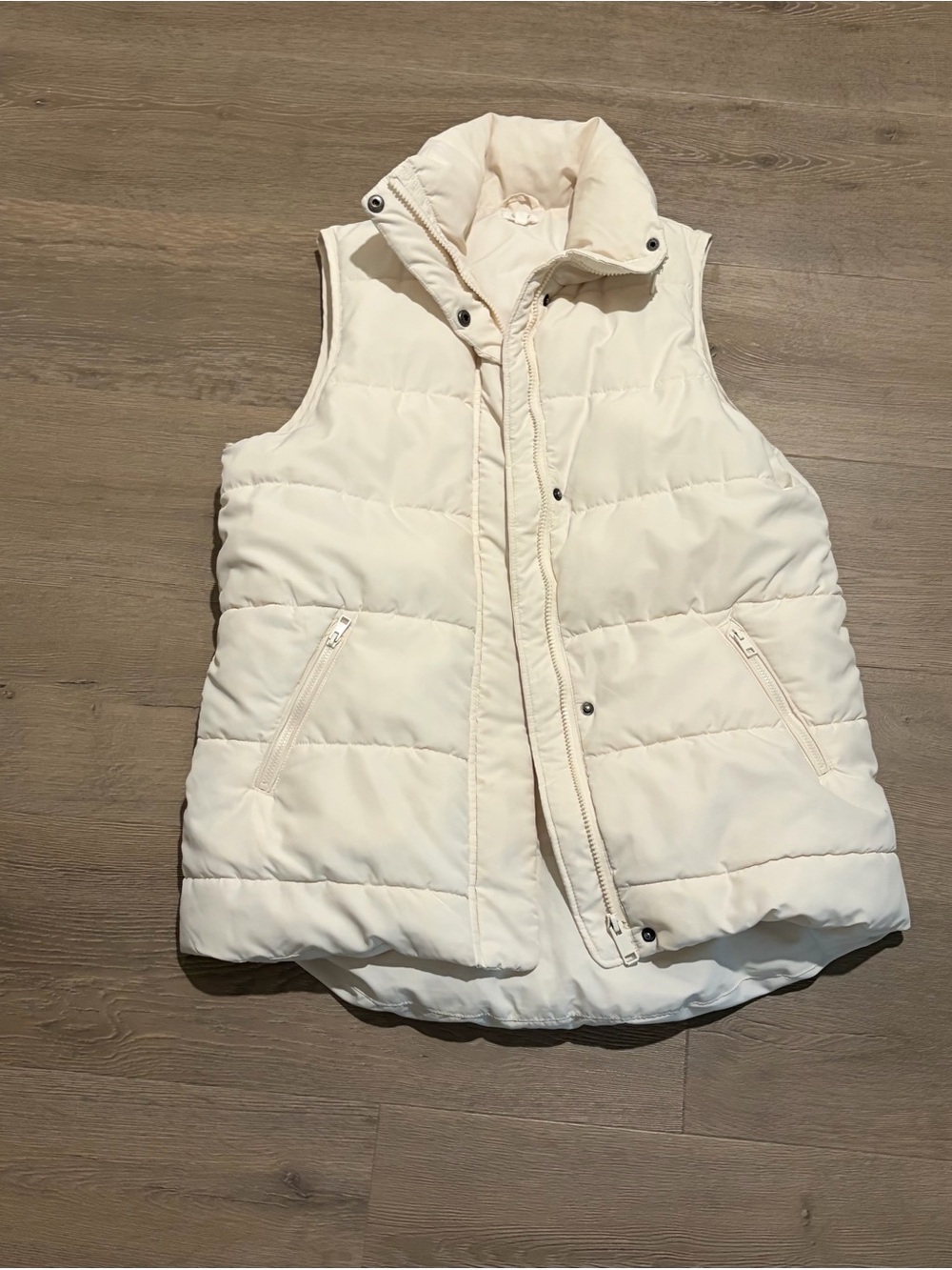 Splendid Cream Quilted Puffer Vest with Stand Collar